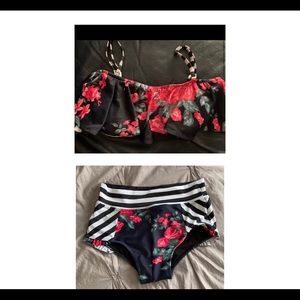 Albion Fit striped floral swim bikini bottoms/top